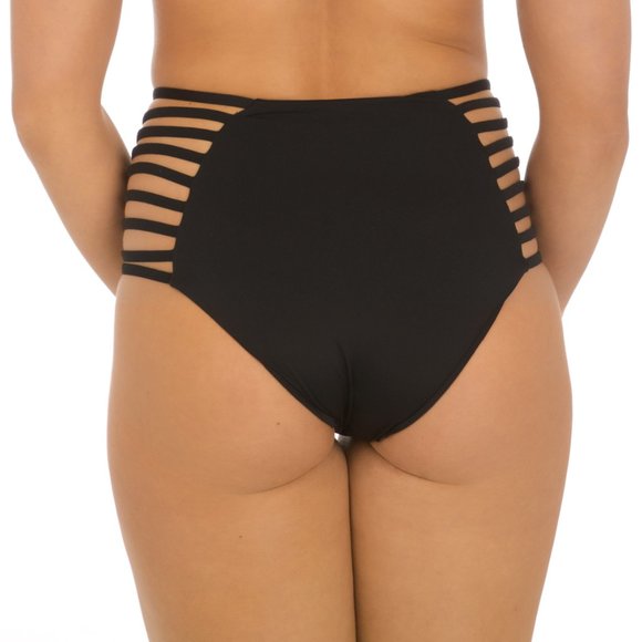 black strappy high waisted bikini bottom nwt - Picture 3 of 6